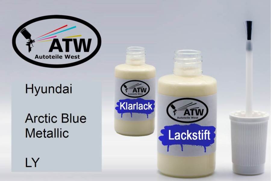 Hyundai, Arctic Blue Metallic, LY: 20ml Lackstift + 20ml Klarlack - Set, von ATW Autoteile West.